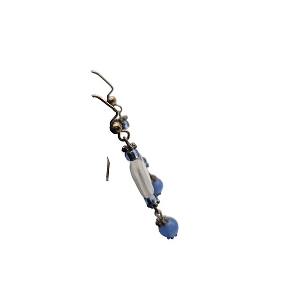 Women's Fashion Jewelry Clear Heart Shaped Blue Beaded Dangle Drop Hook Earrings - Picture 10 of 11